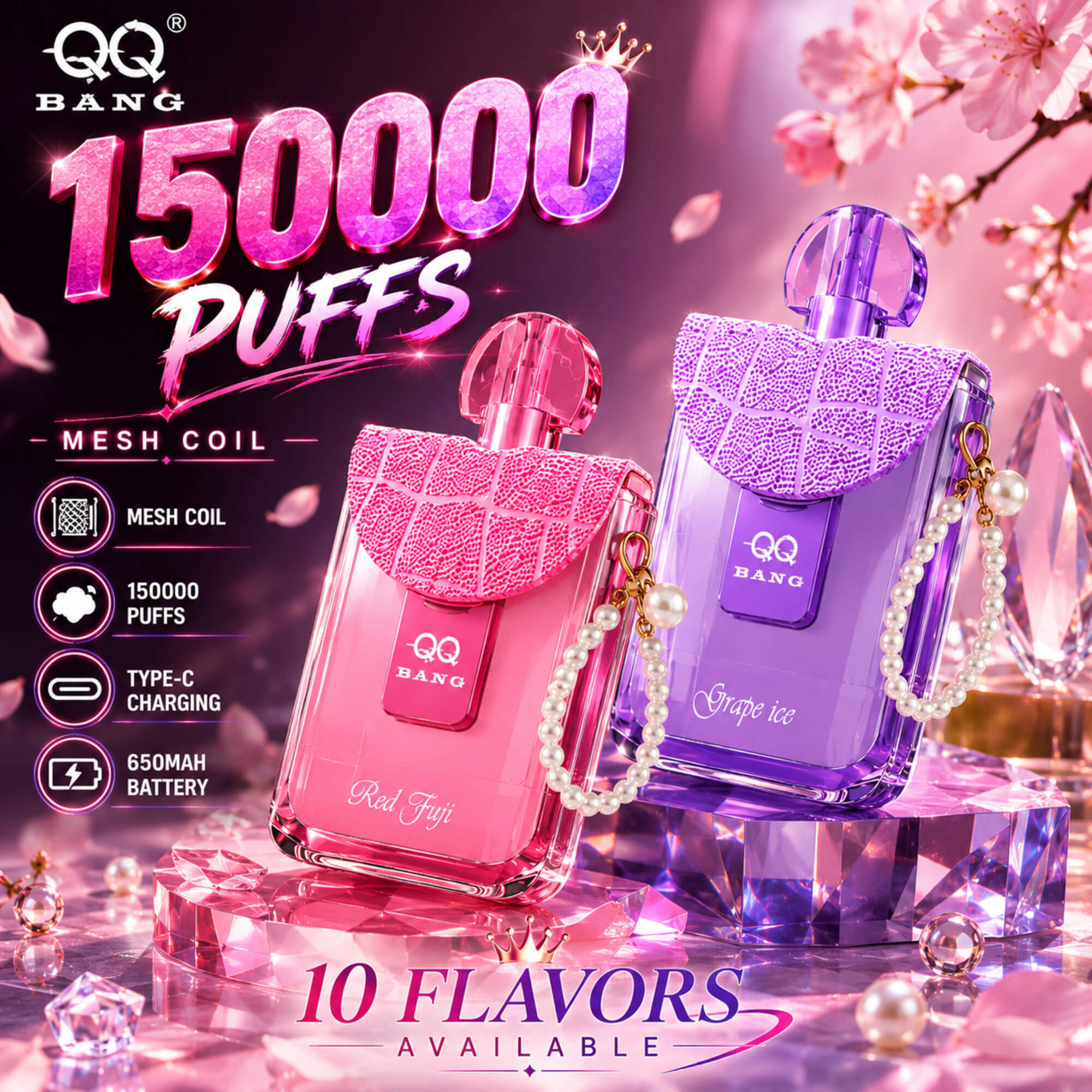 QQ BANG 150K Puffs Prefilled Hookah Vape |  Rechargeable