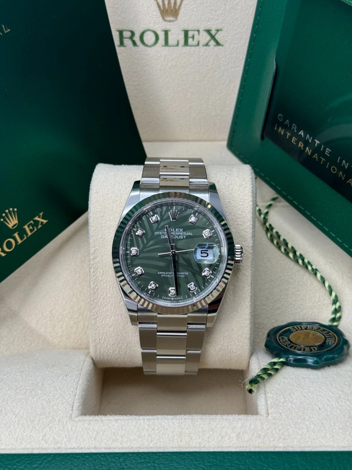 [2026 Mirror Grade]RLX  Datejust 36mm 126234-0056 DISCONTINUED Green Palm Diamond Motif Dial Oyster