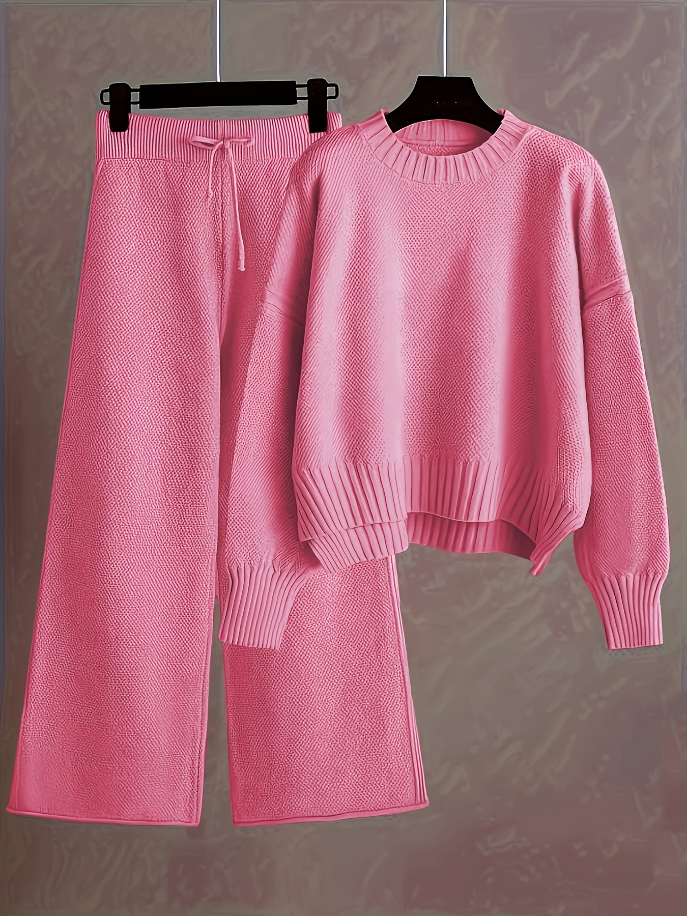 Elegant Pink Knit Two-Piece Set for Women