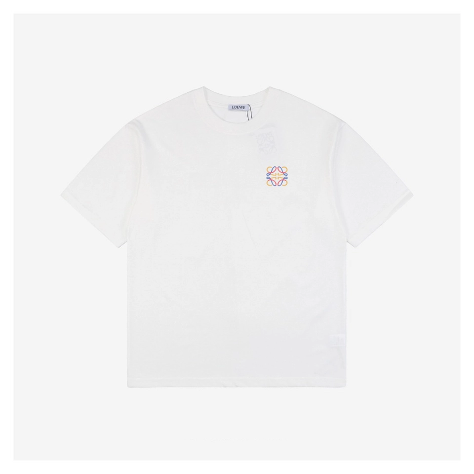 L Three-Color Floral Logo Embroidered T-Shirt (Black/White)