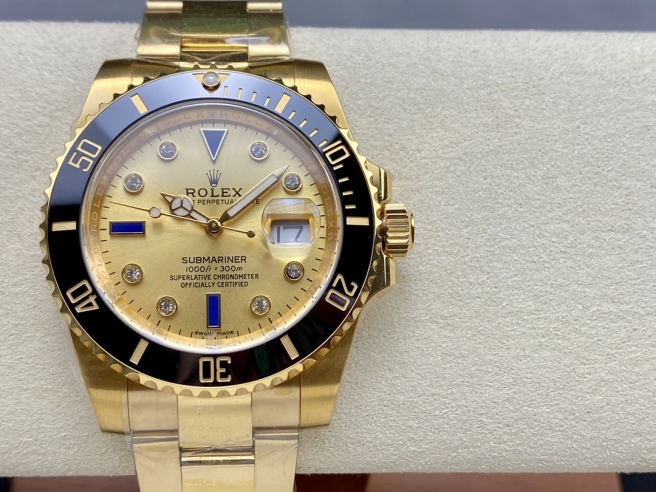 [2026 Mirror Grade]Rolex Submariner 40 18k Champagne Diamond Dial Black Bezel 16613T Gold Watch