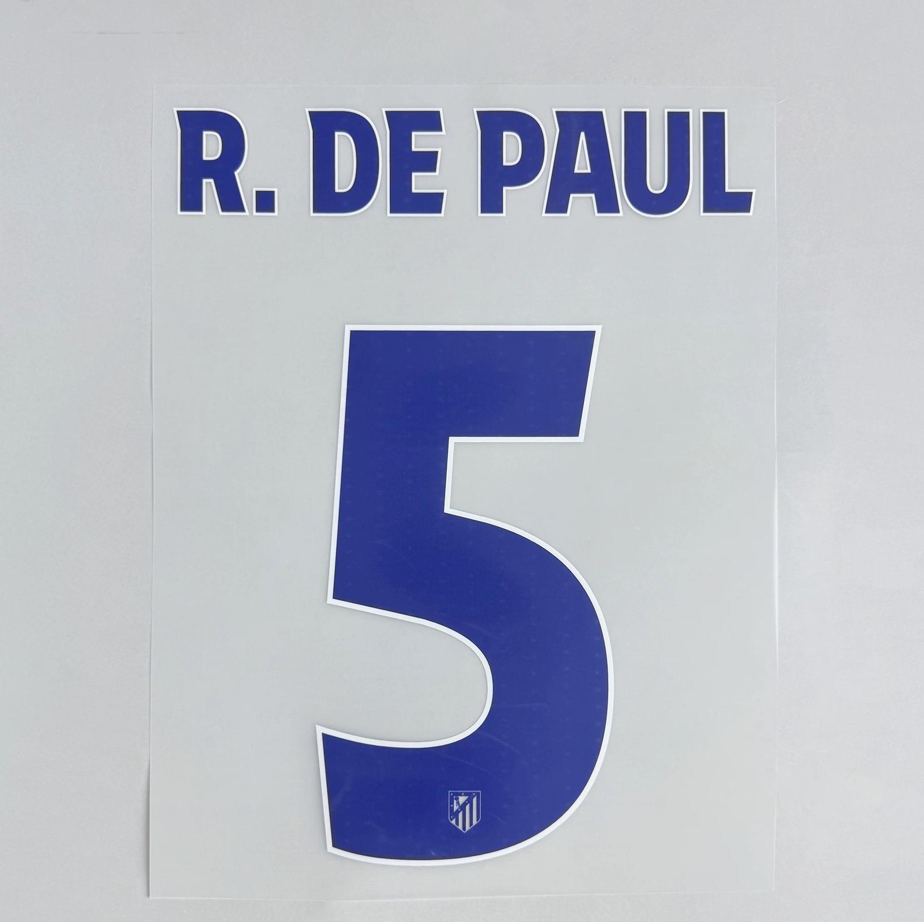 R.DE PAUL #5 Atletico Madrid 2025-26 Home UCL Football Soccer Name & Number Set