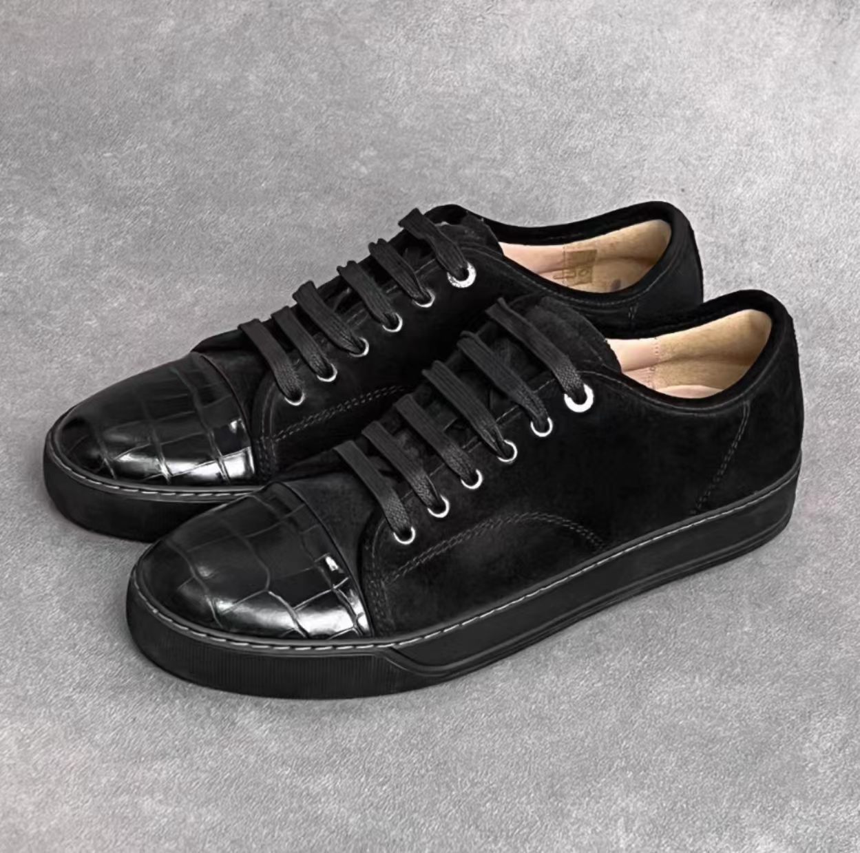Lanvin DBB1 Croc-Embossed Cap Toe Suede Sneakers