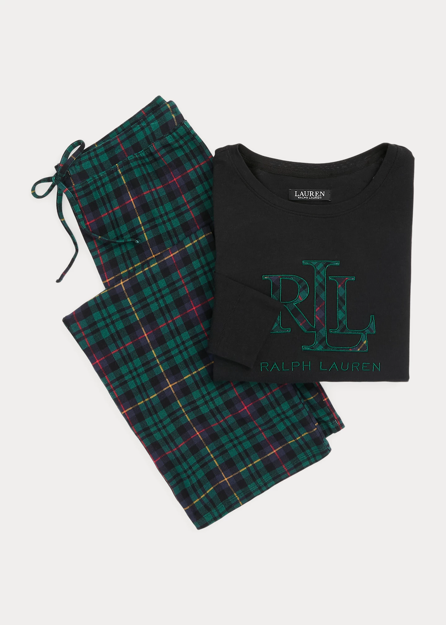 Plaid Cotton-Blend-Jersey Pajama Set