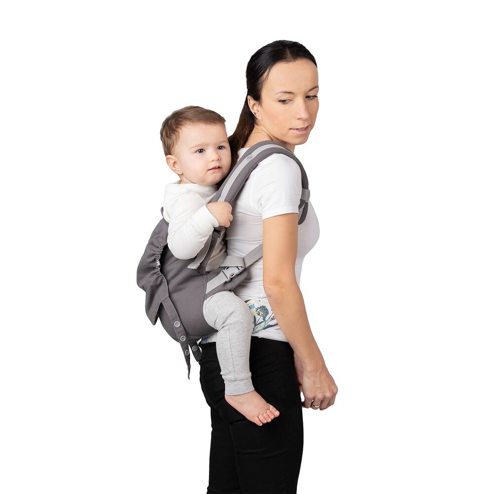 MOMI Nosidło ergonomiczne MoMi Collet z kapturem, 2 pozycje noszenia, szare z kwiatami