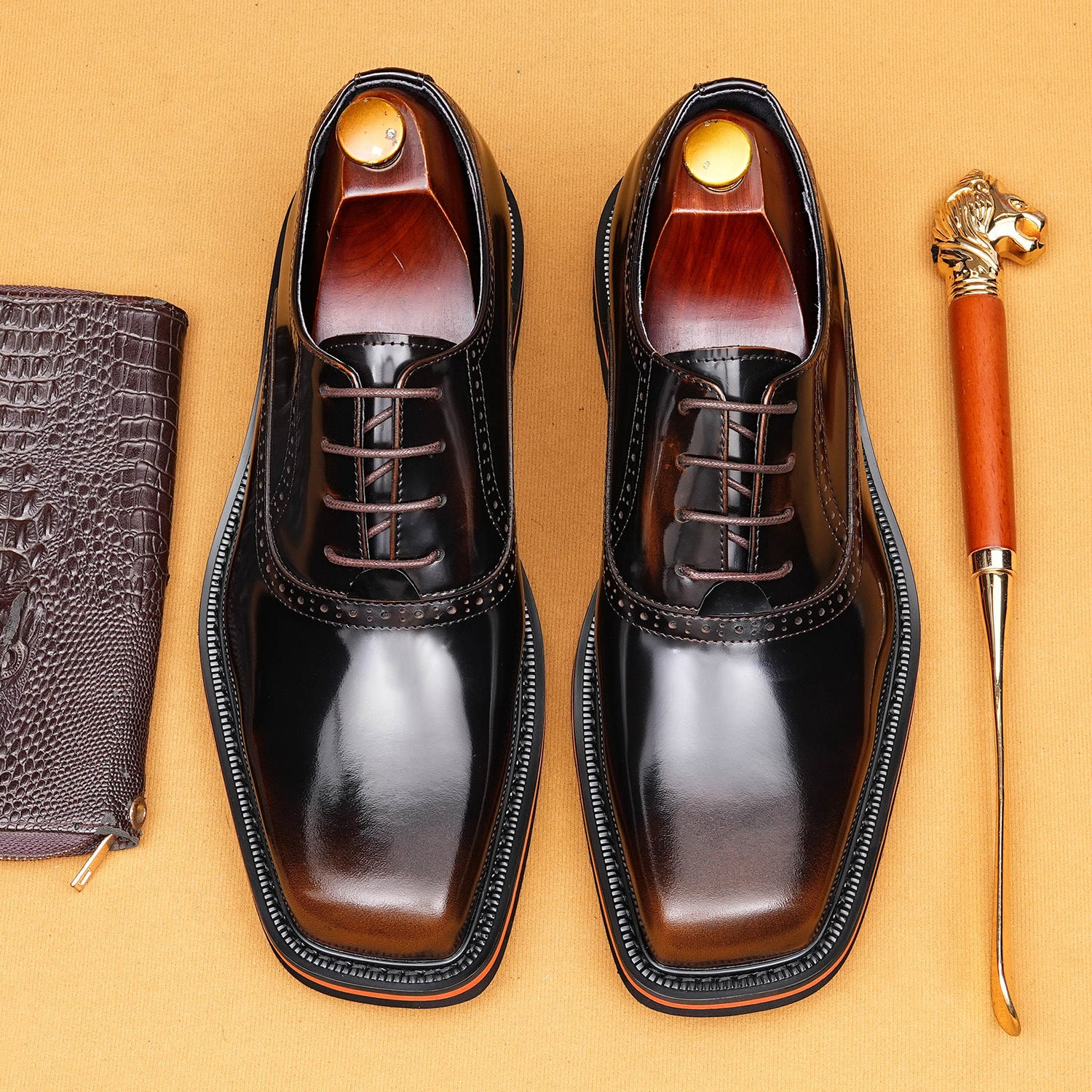 2026 Men’s Square Toe Brogue Shoes Business Wedding British Casual Wear 25882