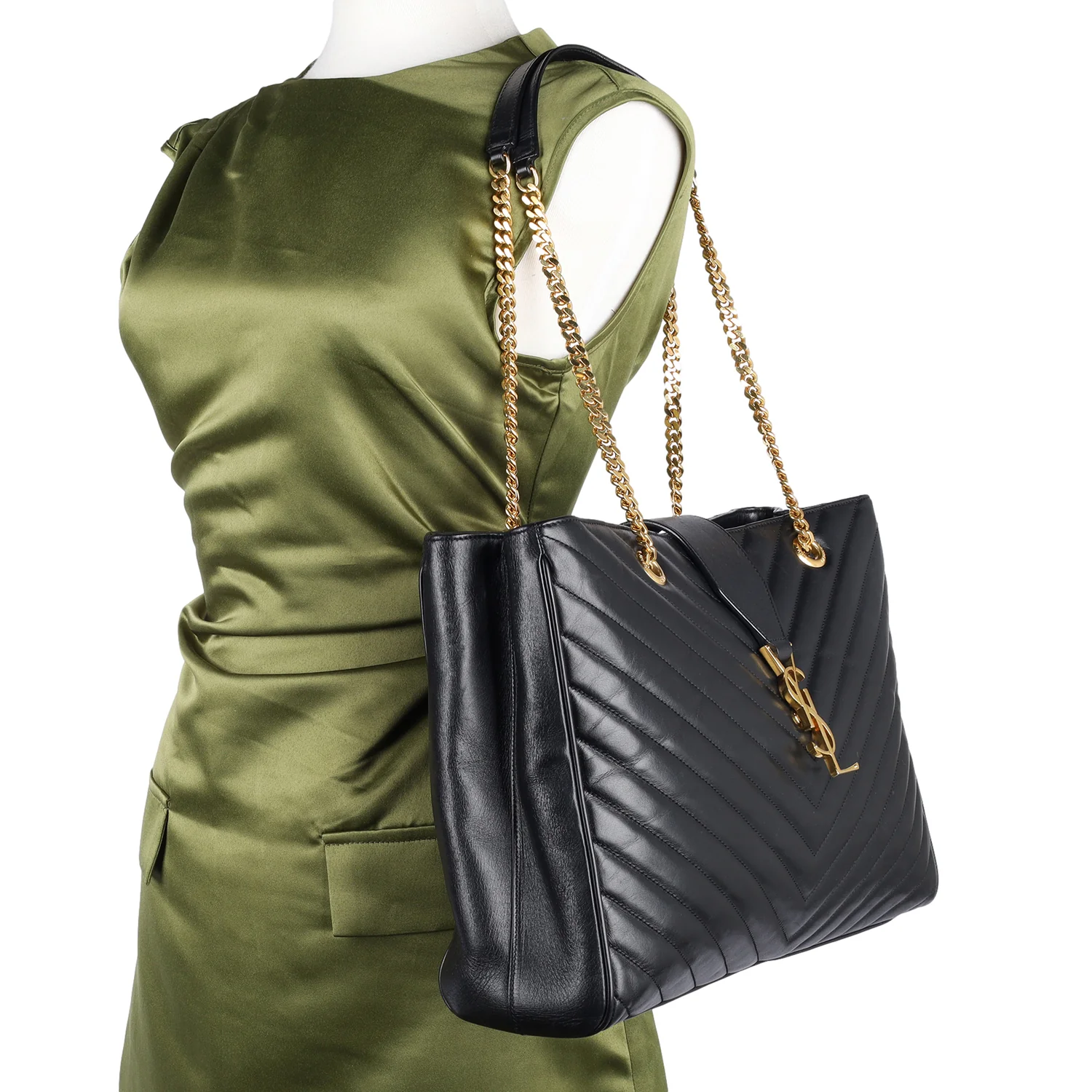 Lambskin Matelasse Chevron Monogram Shopping Bag Black