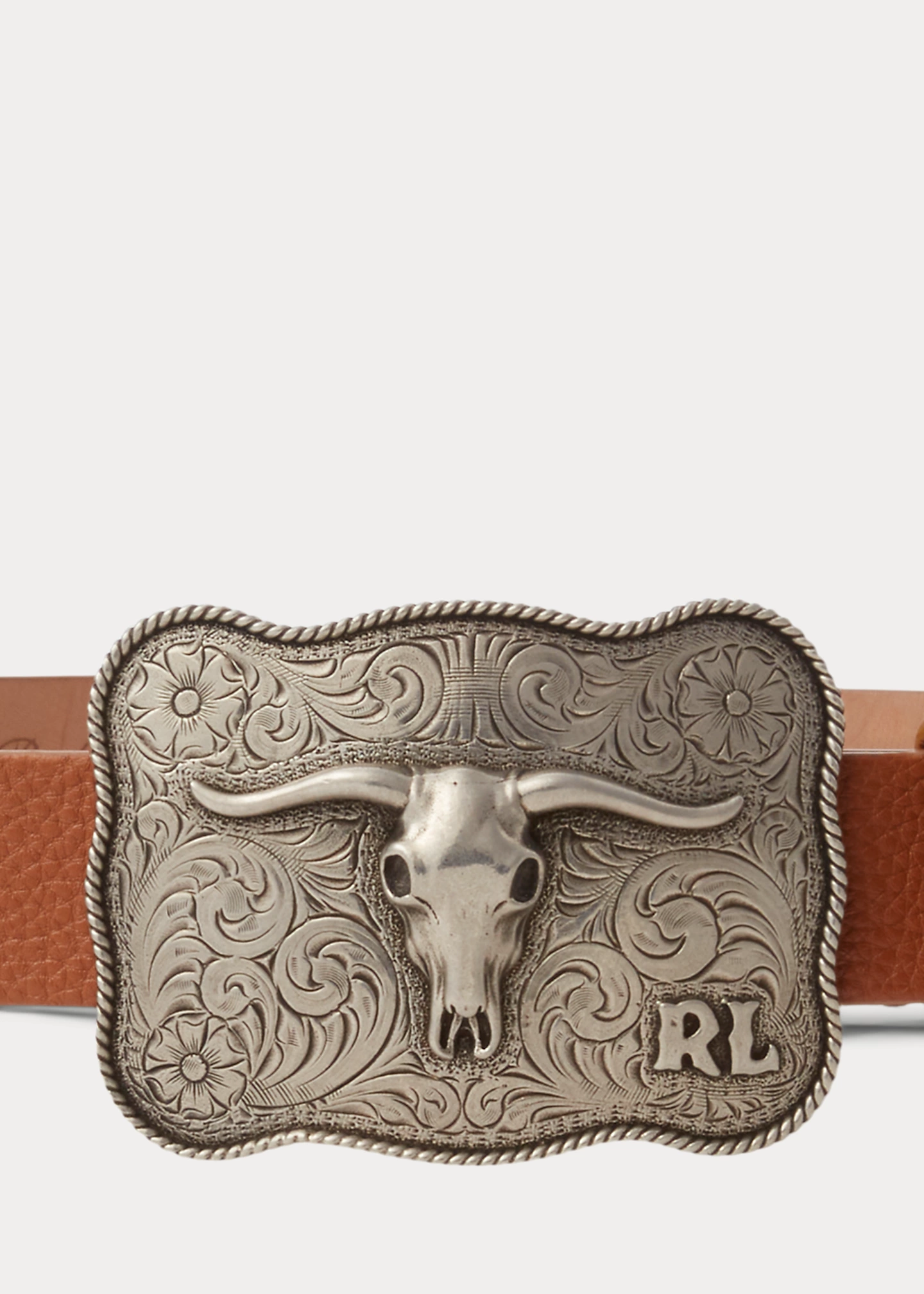 Rodeo-Buckle Pebbled Calfskin Belt
