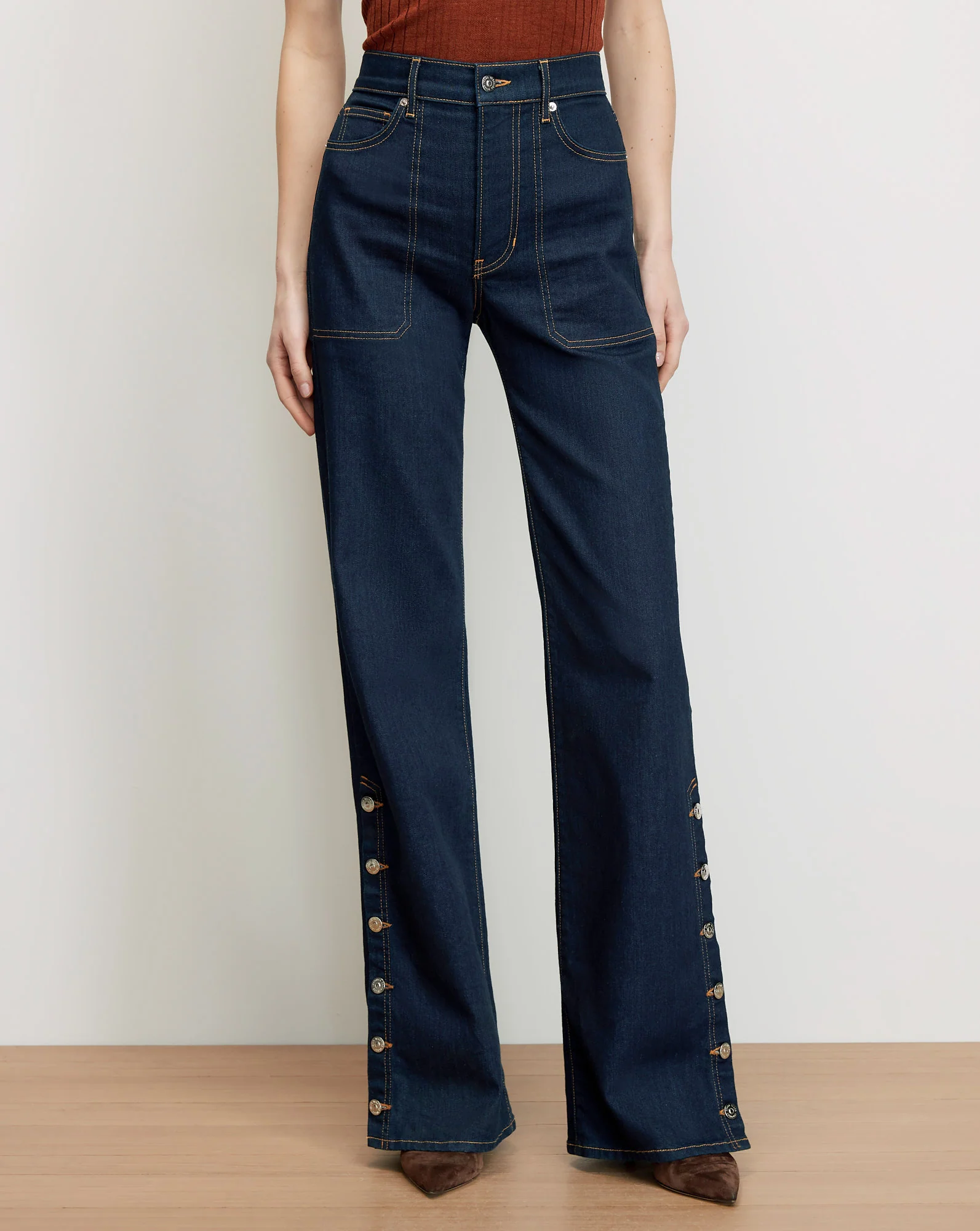 Crosbie Slim Wide-Leg Button-Seam Jean