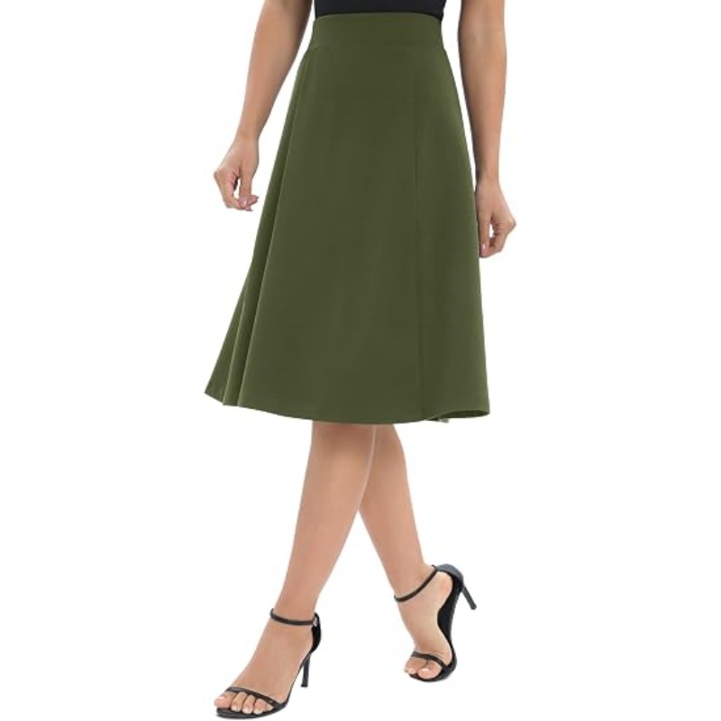 Women's A‑Line Elastic High Waist Flare Midi Skirt