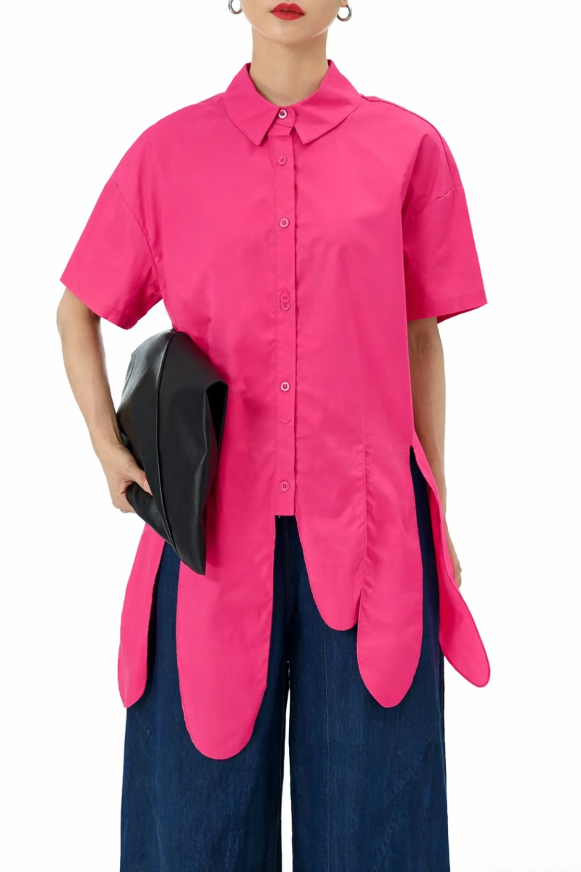 Pink Asymmetric Hem Shirt