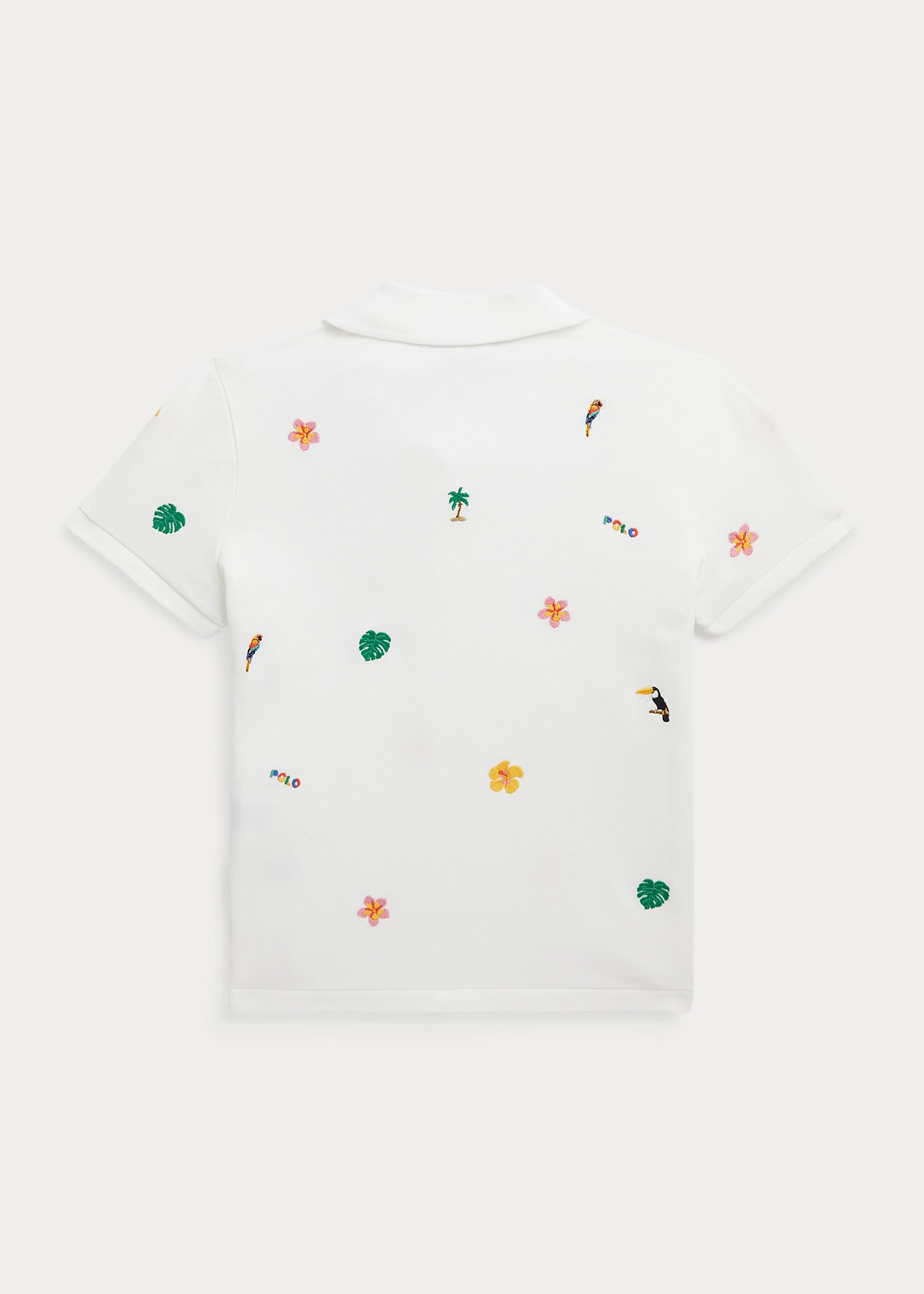 Tropical-Embroidery Mesh Boxy Polo Shirt