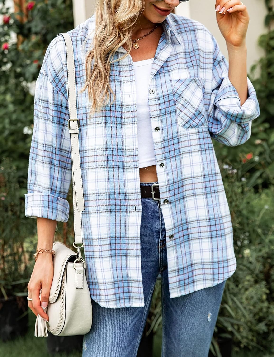 Oversized Womens Flannel Plaid Soft Flannel Button Down Shirt Roll Up Long Sleeve Flannel Plaid Shirt Blouses Women