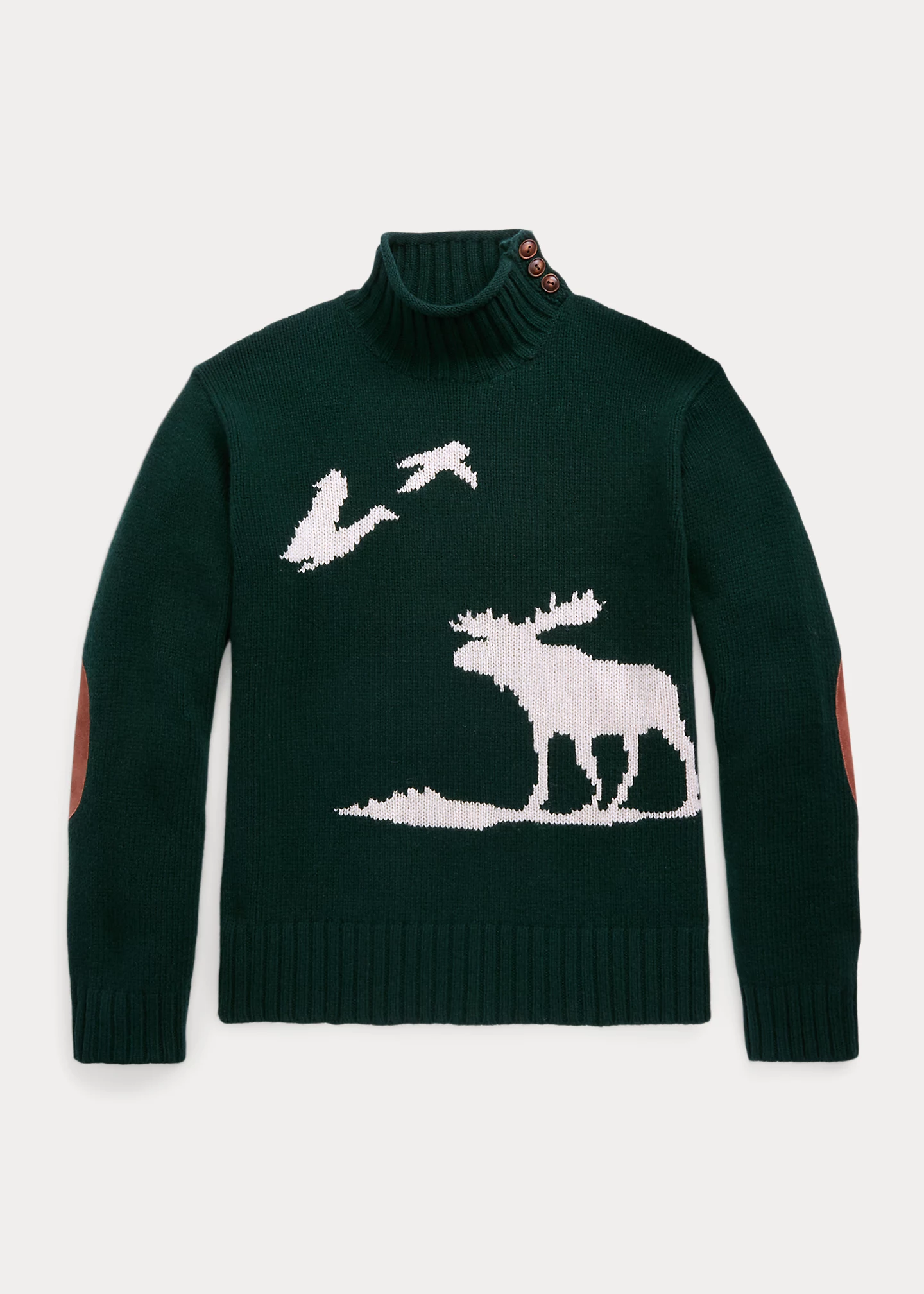 Moose-Intarsia Plaid Wool Sweater