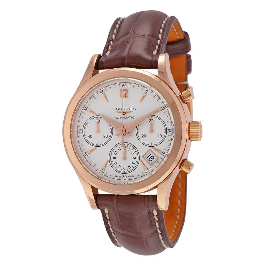 [2026 Mirror Grade]Longines Men's L27428762 Heritage 18kt Rose Gold Chronograph Automatic Brown Leather Watch