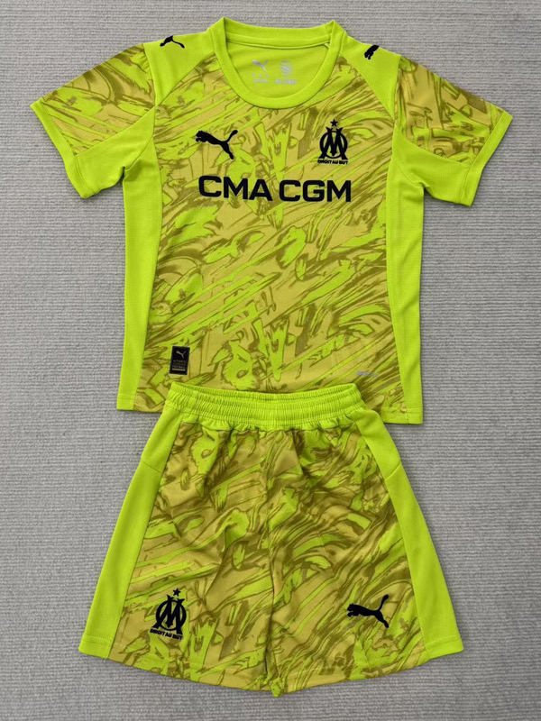 Marseille Soccer Jersey Goalkeeper Kids Kit Jerseys+Shorts 2025/26