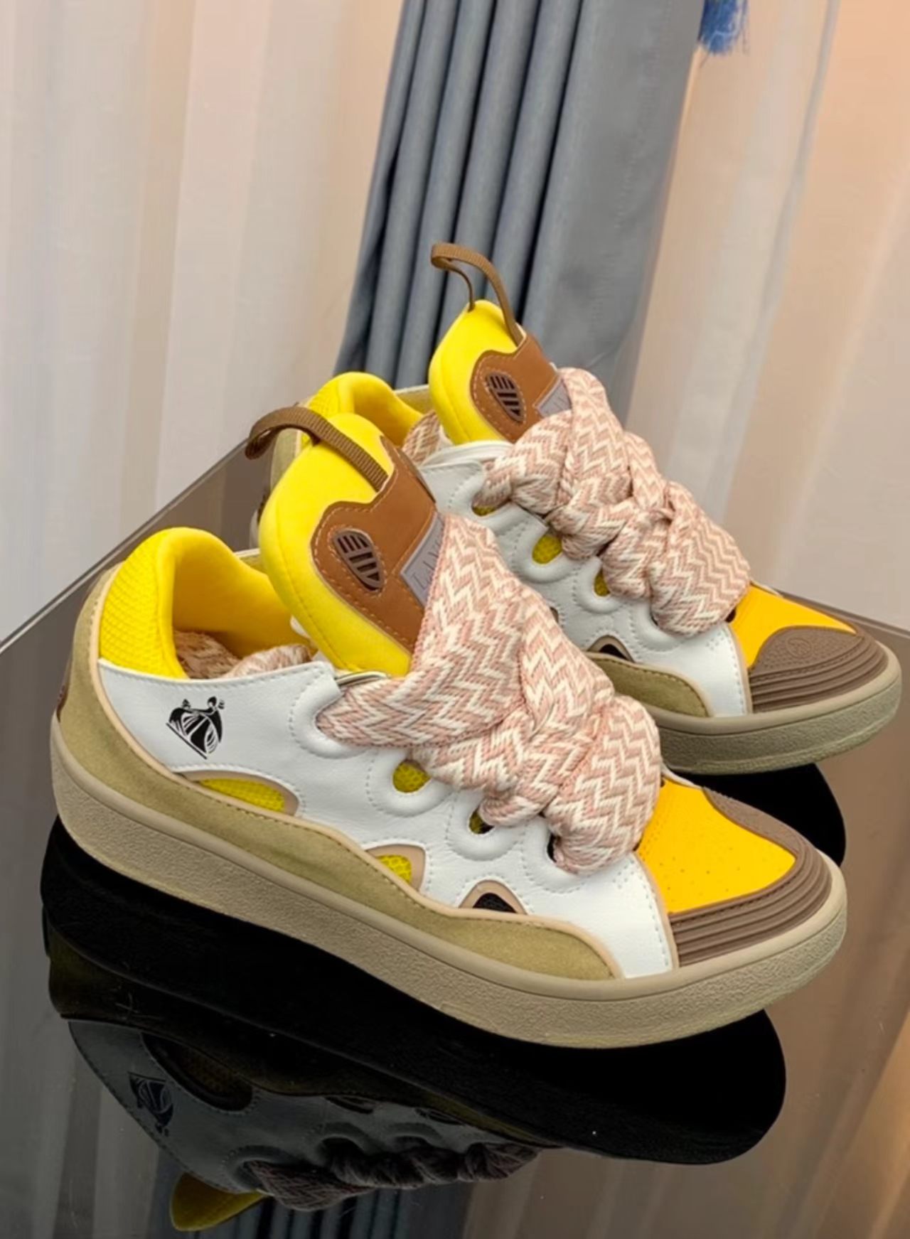 Lanvin Curb Sneakers "White / Yellow / Beige"