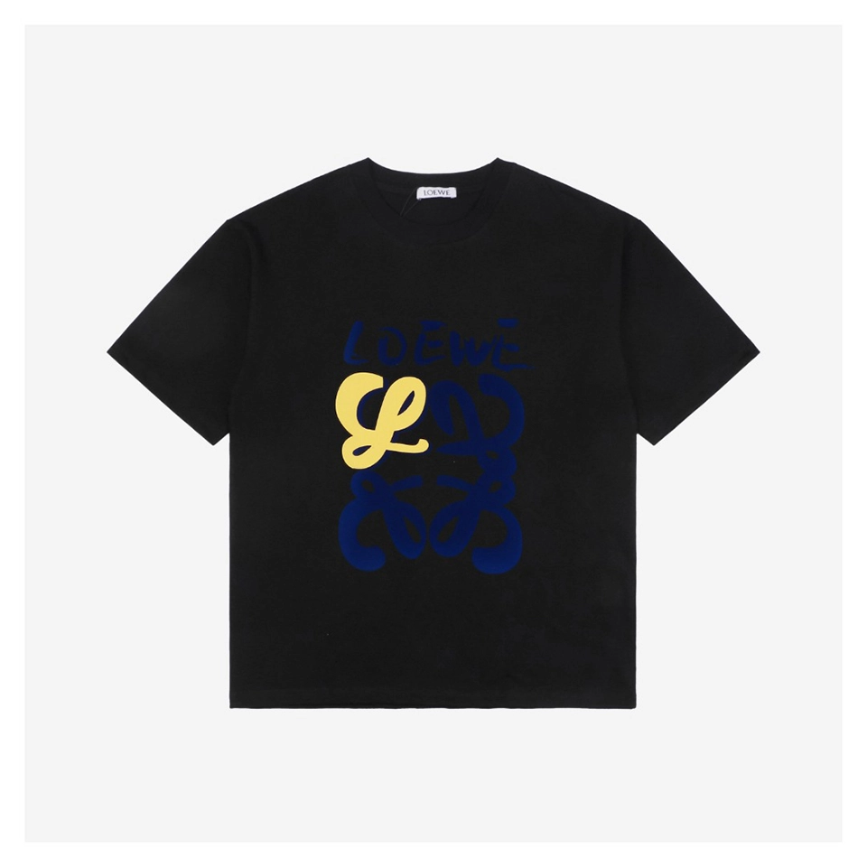 L Graffiti Floral Logo Flocked Paint T-Shirt (White/Black)