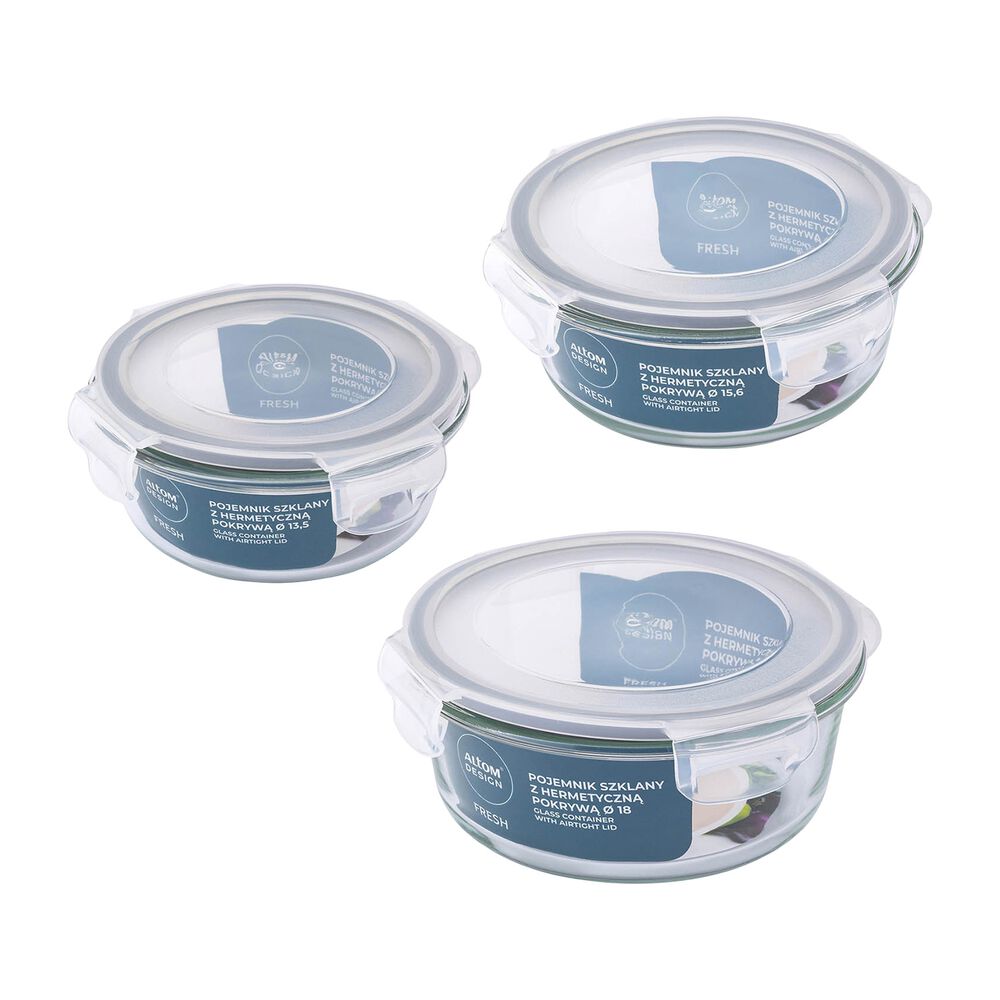 ALTOM DESIGN Komplet 3 szklanych pojemników Altom Design, okrągłe, 400 ml, 600 ml, 950 ml