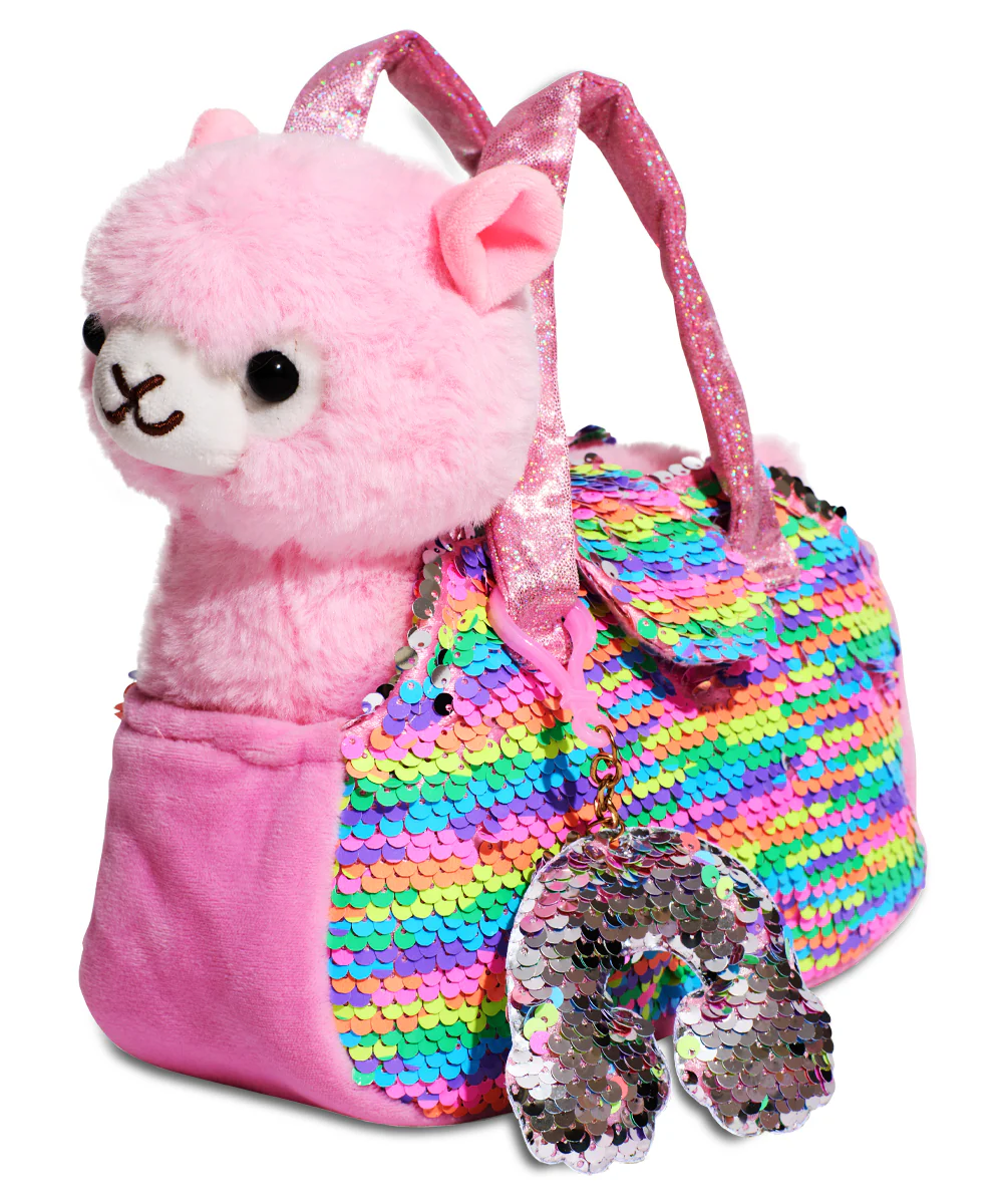 Pet Plush Set with Bag - Pink Llama with Rainbow Bag