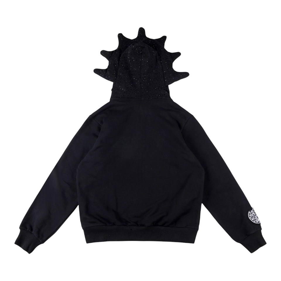 Glo Gang Black Rhinestone Spiked Full Zip Hoodie