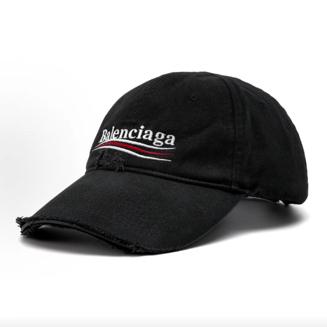Balenciaga Vintage Stripe Logo Distressed Cotton Baseball Cap