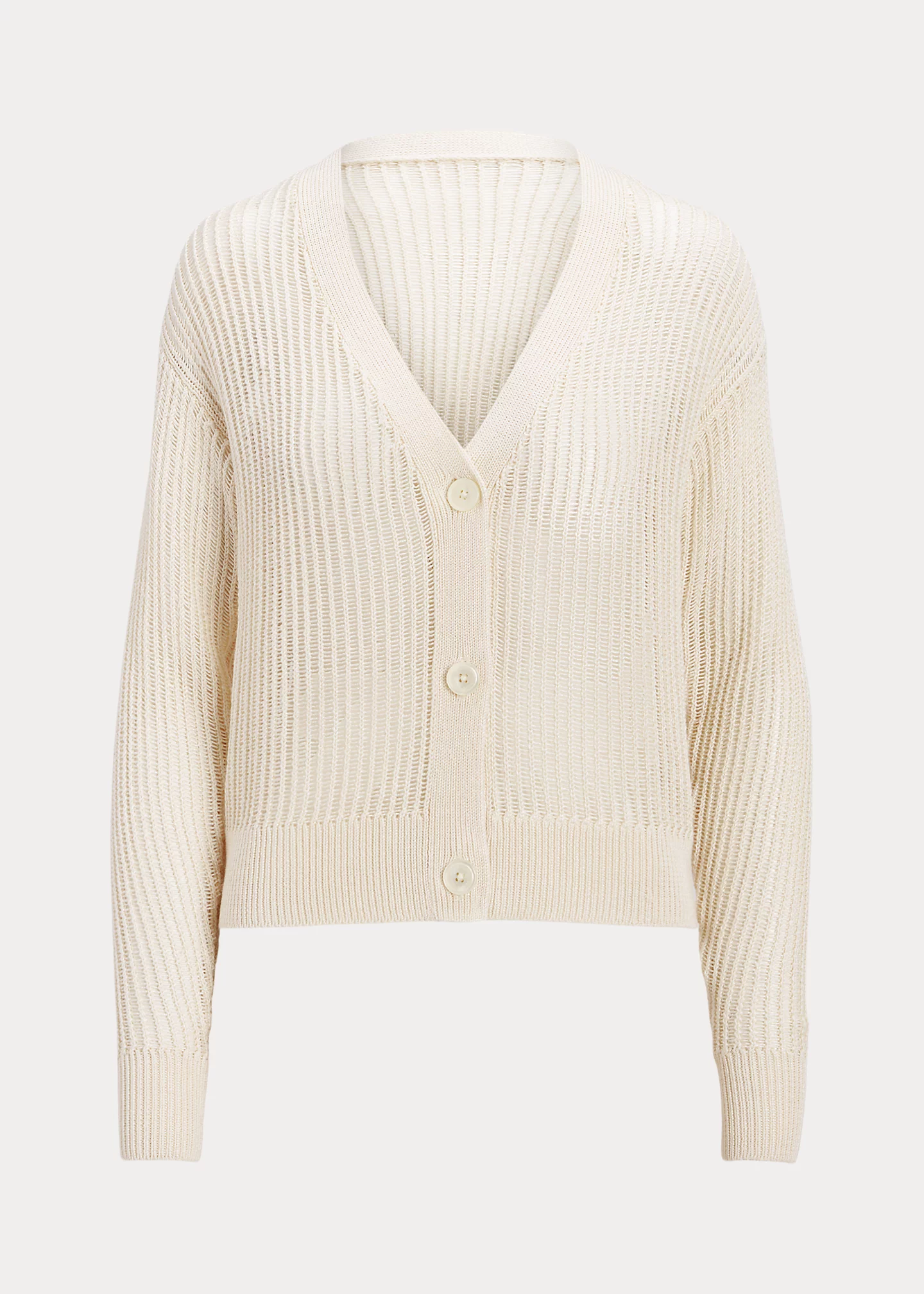 Linen-Blend Rib-Knit Cropped Cardigan