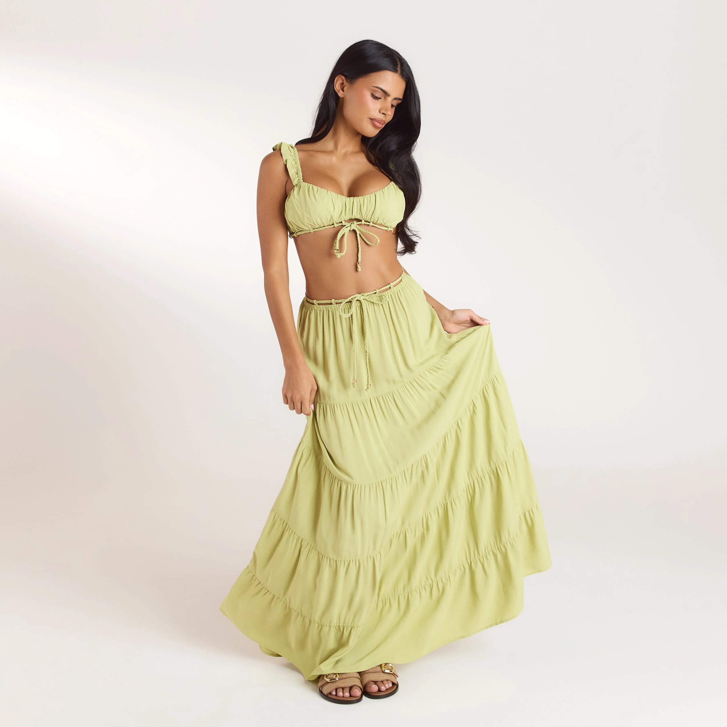 Ruched Bralette (Set) - Washed Lime