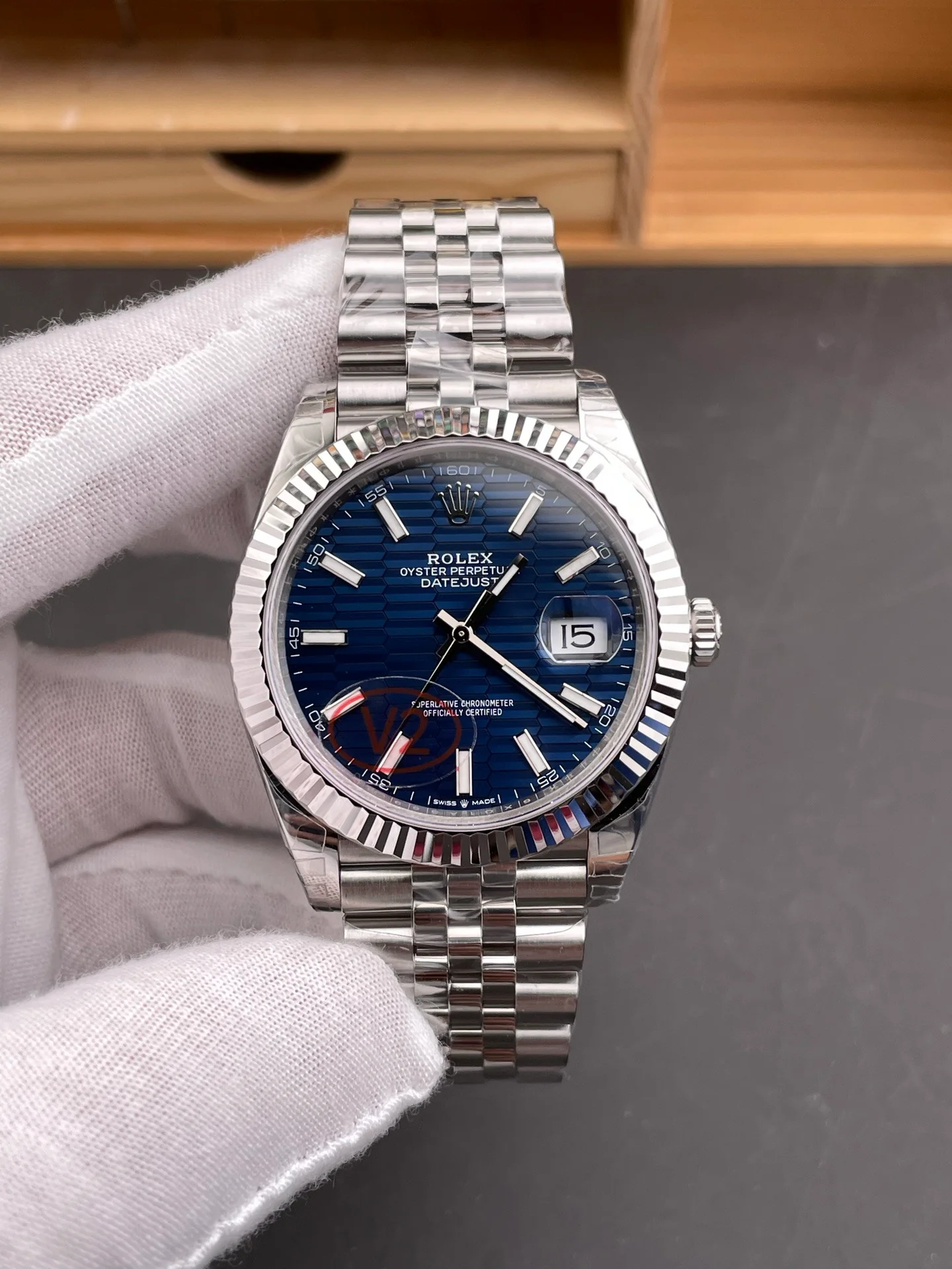 Blue Grid Datejust Wave Blue Dial