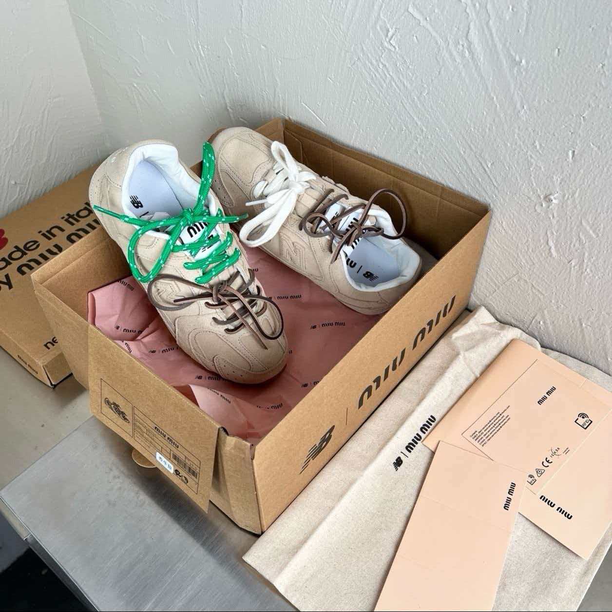 New Balance × Miu Miu 530 SL Leather Sneakers