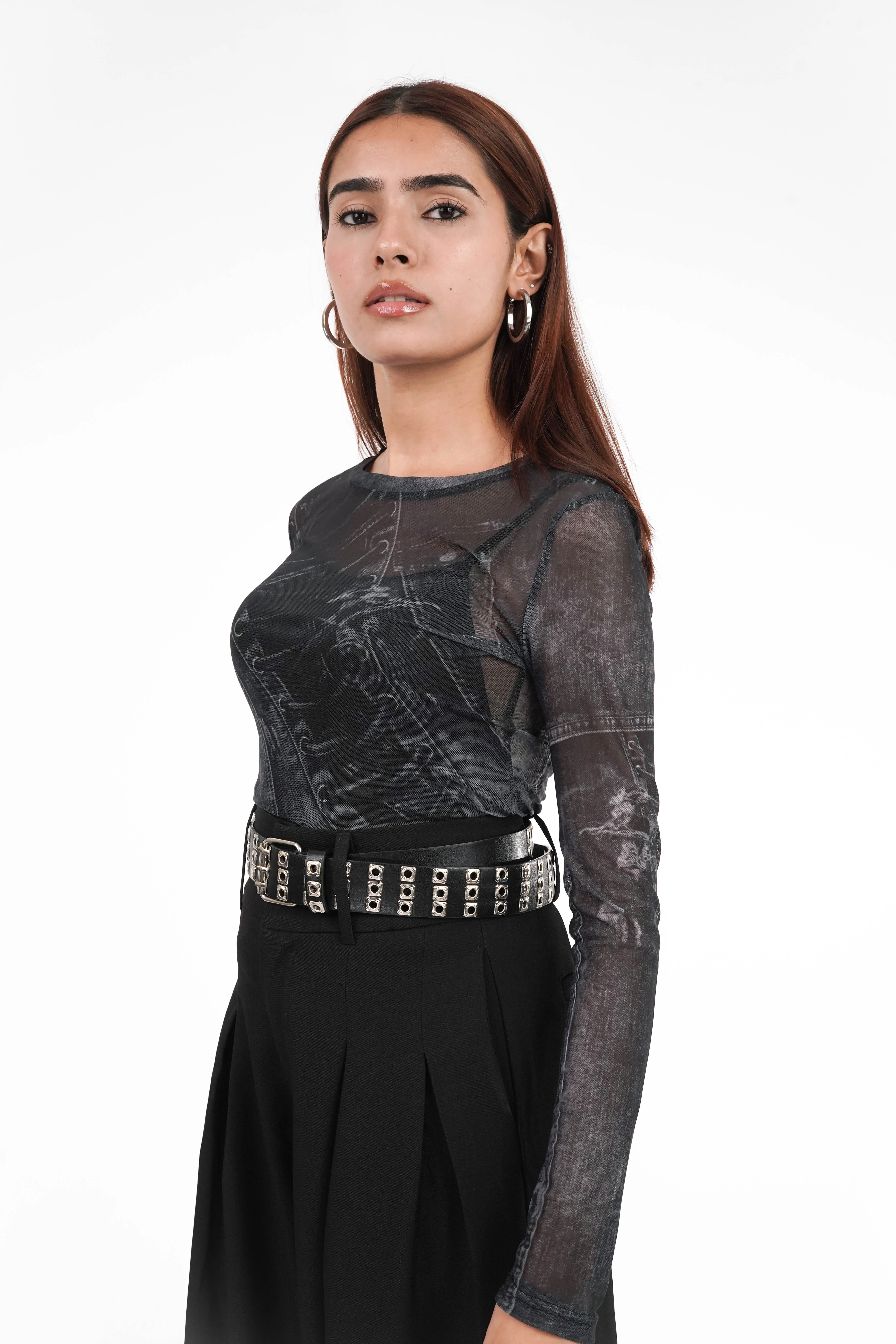 Black Grunge Mesh Top