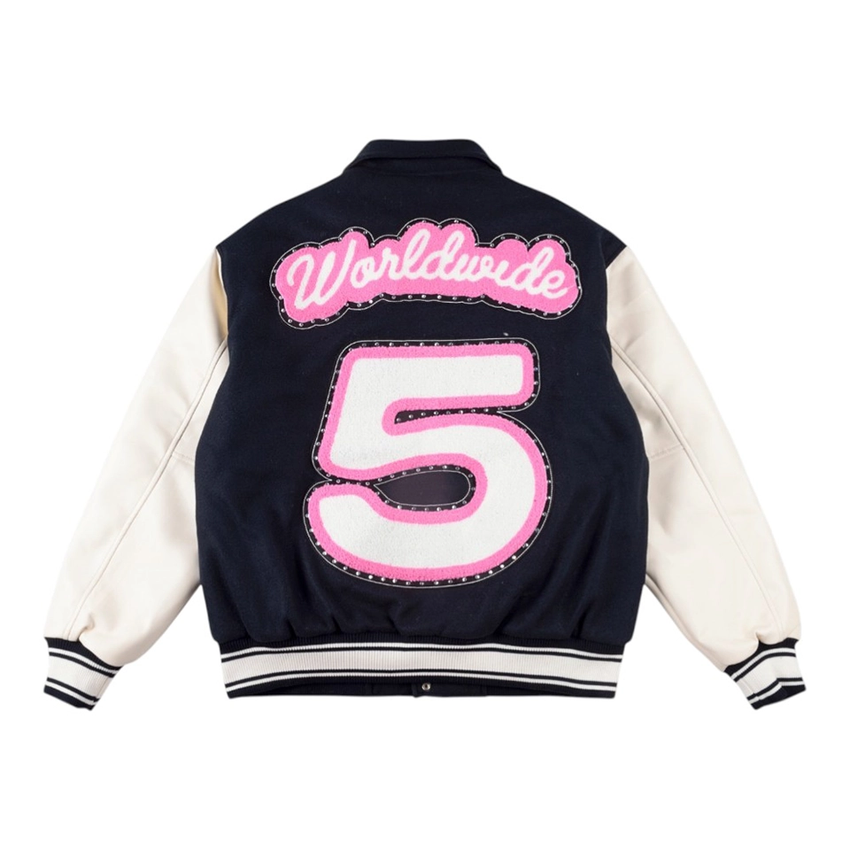 Sp5der Worldwide Pink Logo Varsity Jacket