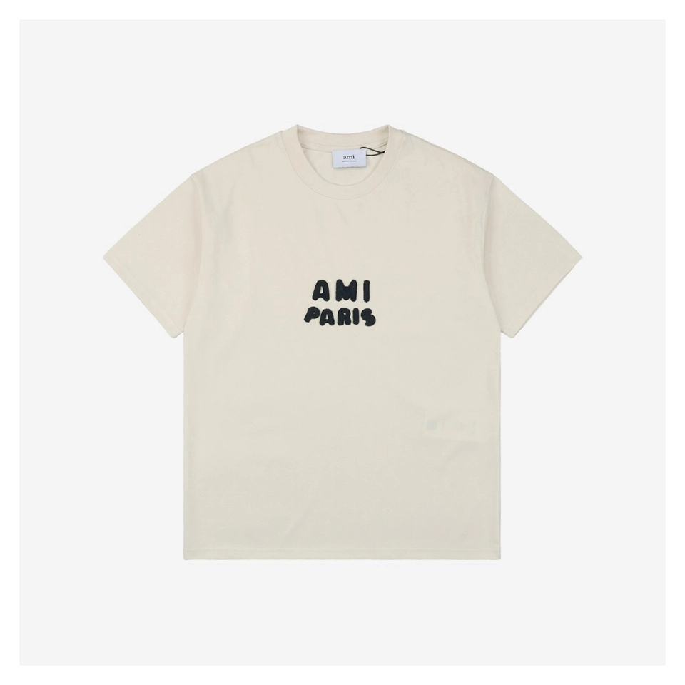 Ami Playful Alphabet Patchwork Embroidery T-Shirt (Black/Beige)