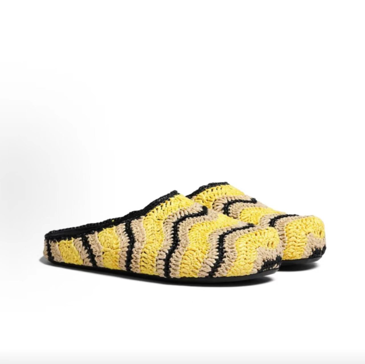 Marni Fussbett Yellow Beige Wave Raffia Mule