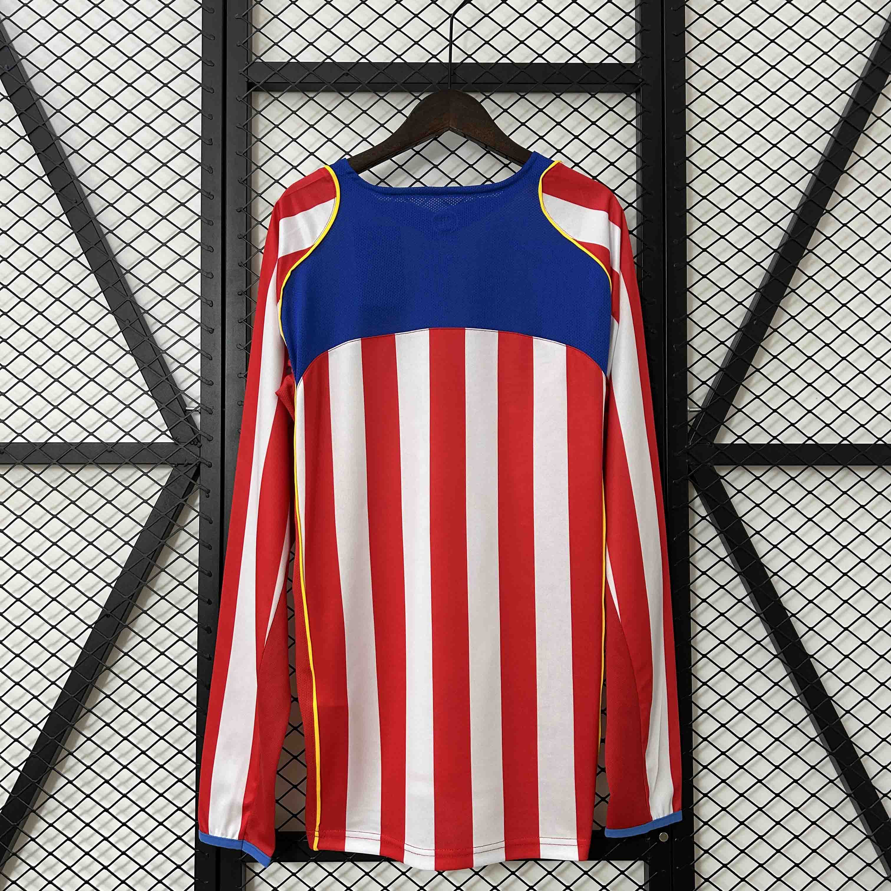 Atletico Madrid Retro Soccer Jersey Home Long Sleeve Shirt 2004/05