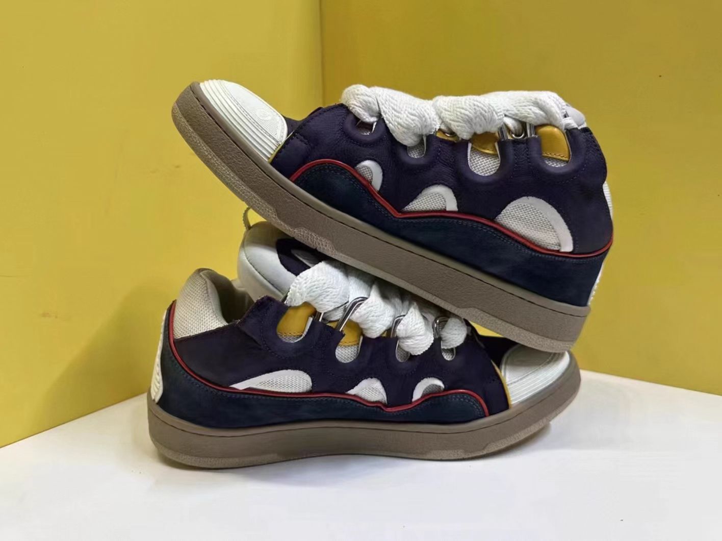 Lanvin Curb Sneakers "Navy / White / Multi-Color Trim"
