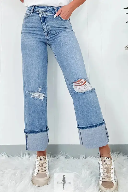 Blue High Rise Ripped Jeans