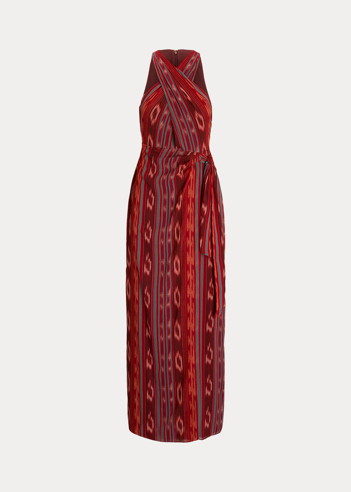 Geo-Striped Georgette Halter Gown