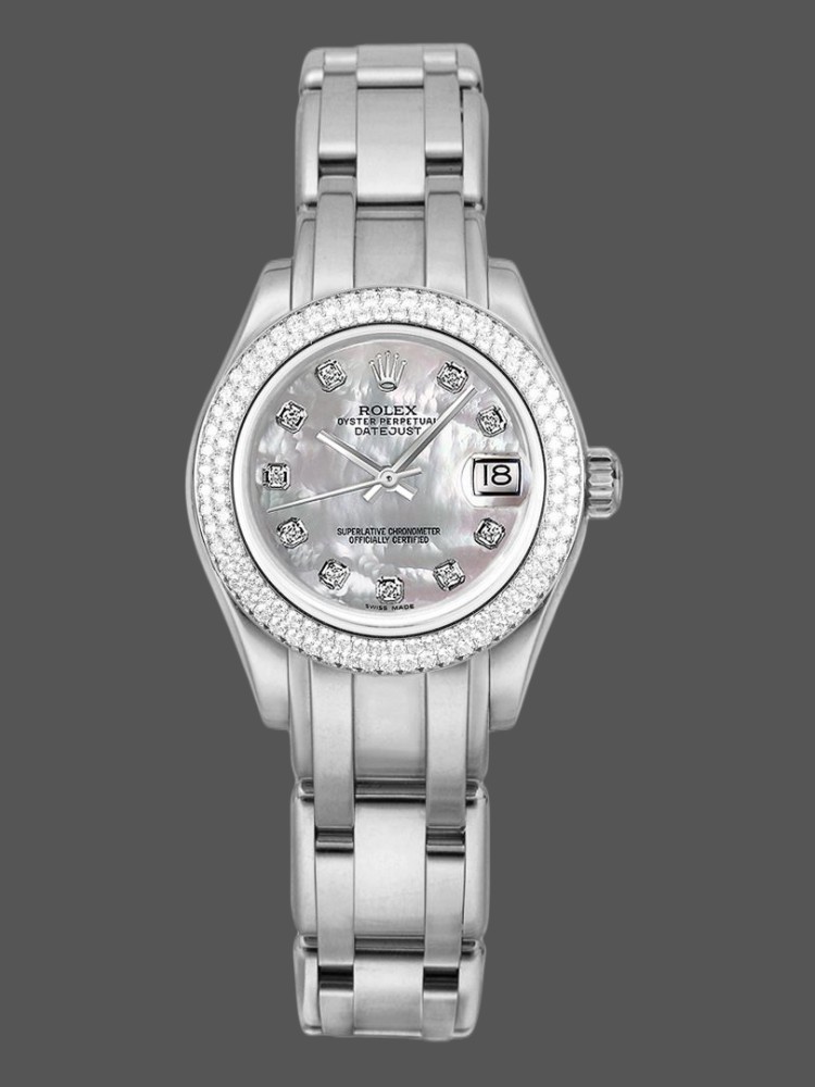 [2026 Mirror Grade]Rolex Pearlmaster 81339 White MOP Diamond Dial 34mm Lady Replica Watch