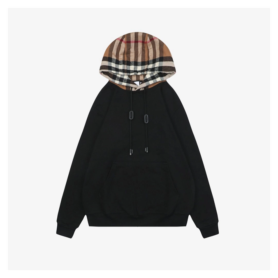 BBry Check Hood Flannel-Trim Hoodie (Brown/Black)