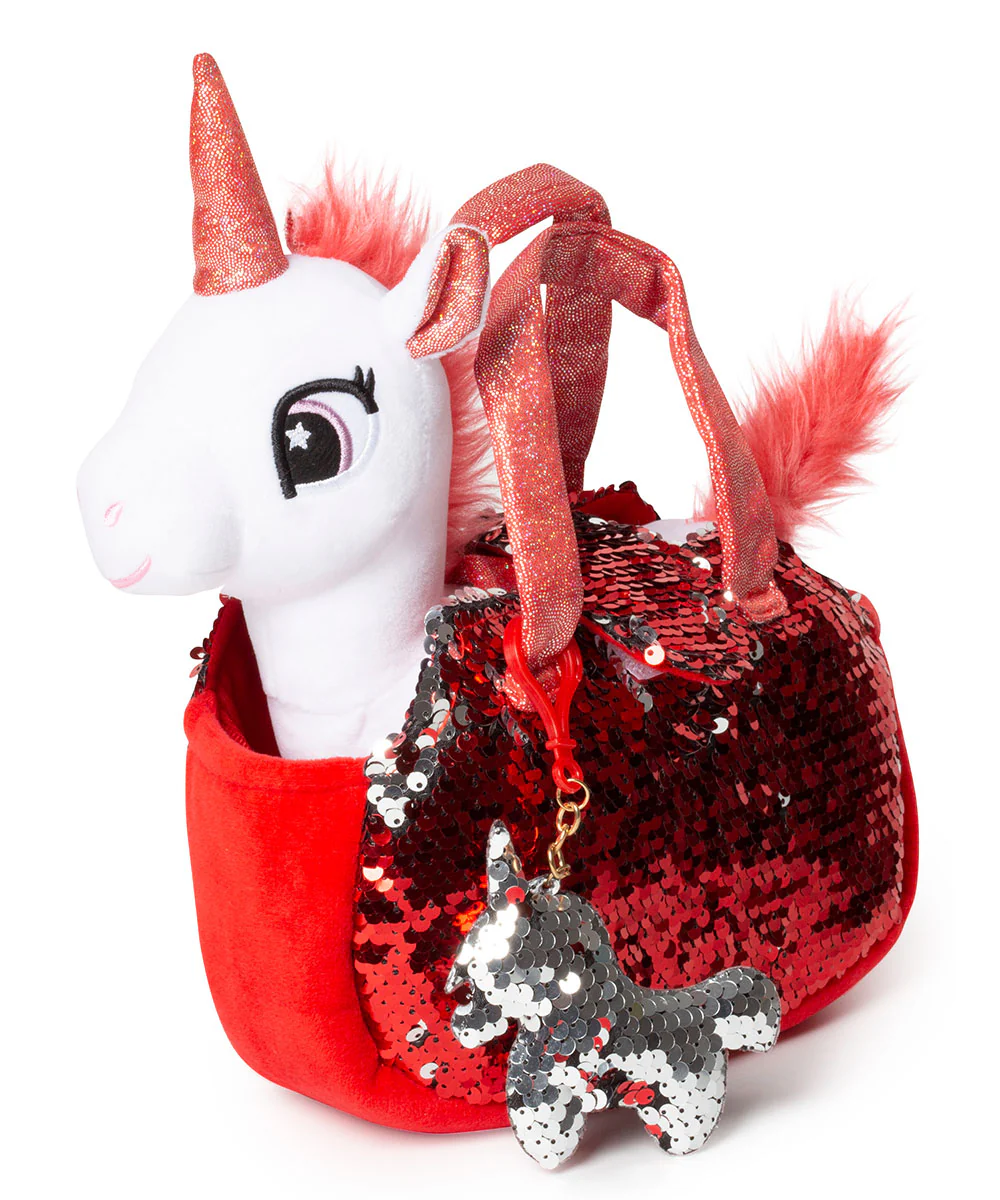 Pet Plush Set with Bag - White/Red Unicorn