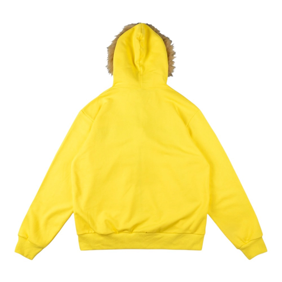 Sp5der Yellow Fur Hood Logo Zip Hoodie