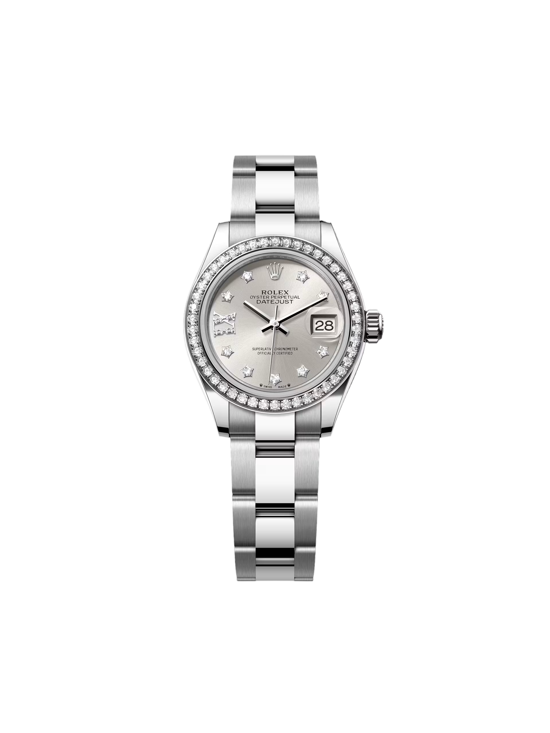 [2026 Mirror Grade]RLX Lady-Datejust 28mm 279384RBR Silver Diamond Dial & Diamond Bezel, Stainless Steel Jubilee Bracelet Women's Watch