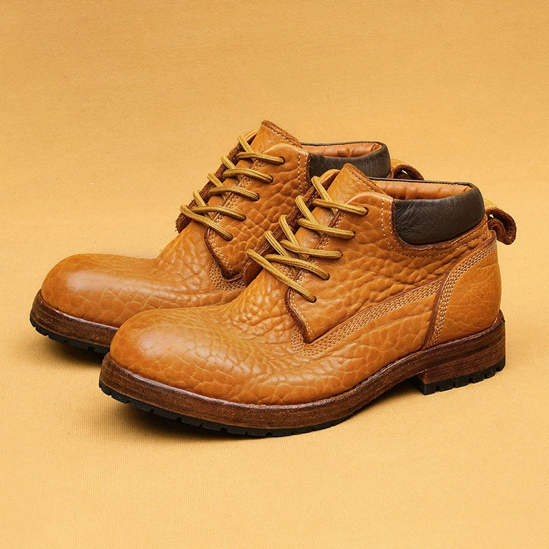 (Ships in 6 days)Men’s Cowhide Lychee Pattern Martin Boots 1570A-11B