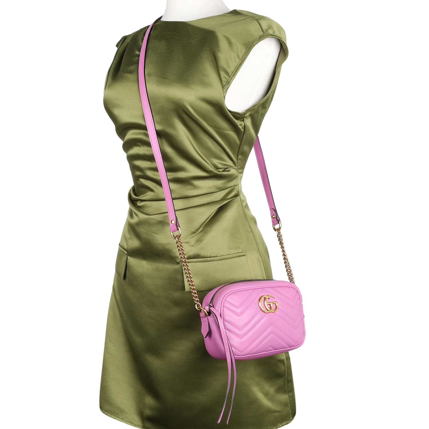 Calfskin Matelasse Small Marmont Chain Shoulder Bag Pink