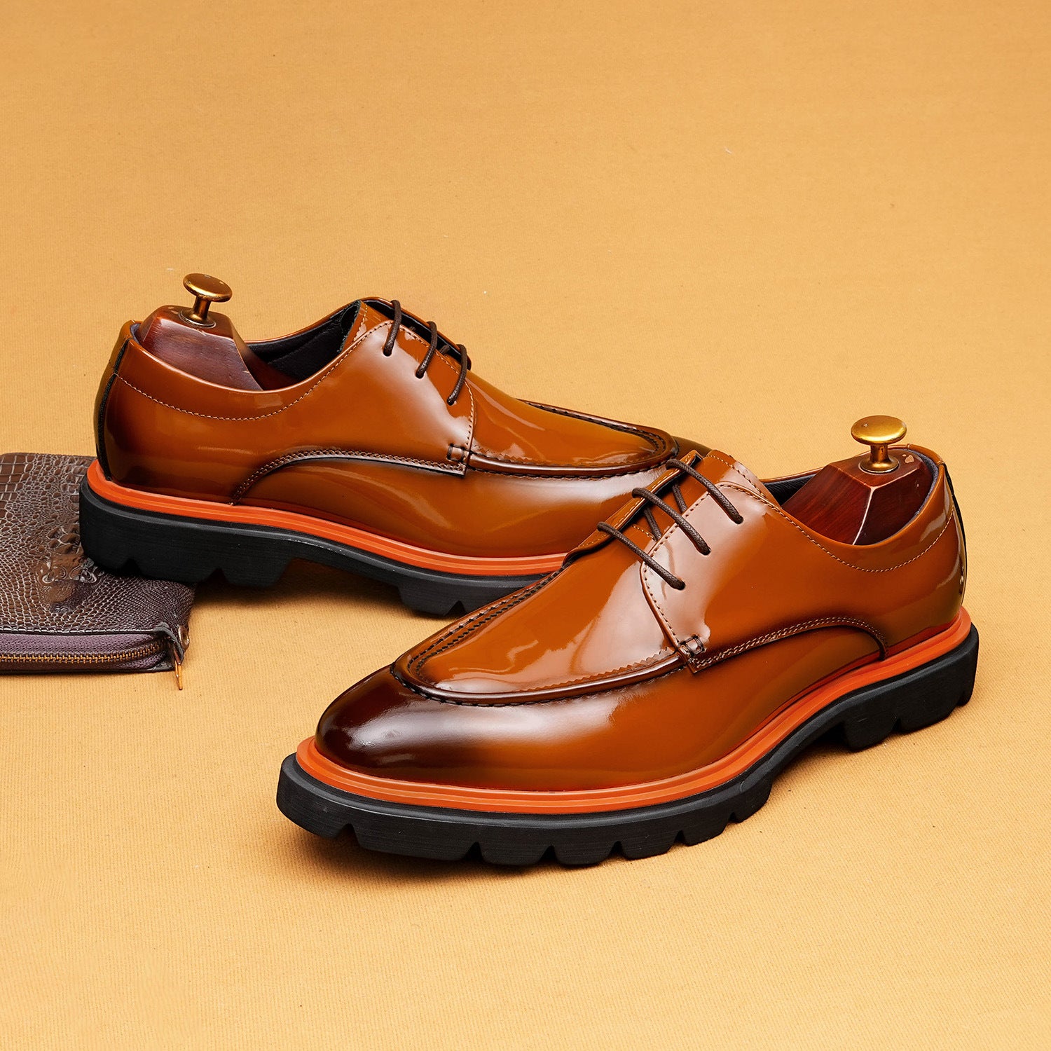 Men’s Polished Leather Platform Dress Shoes | Luxury Elevator Oxfords 23728