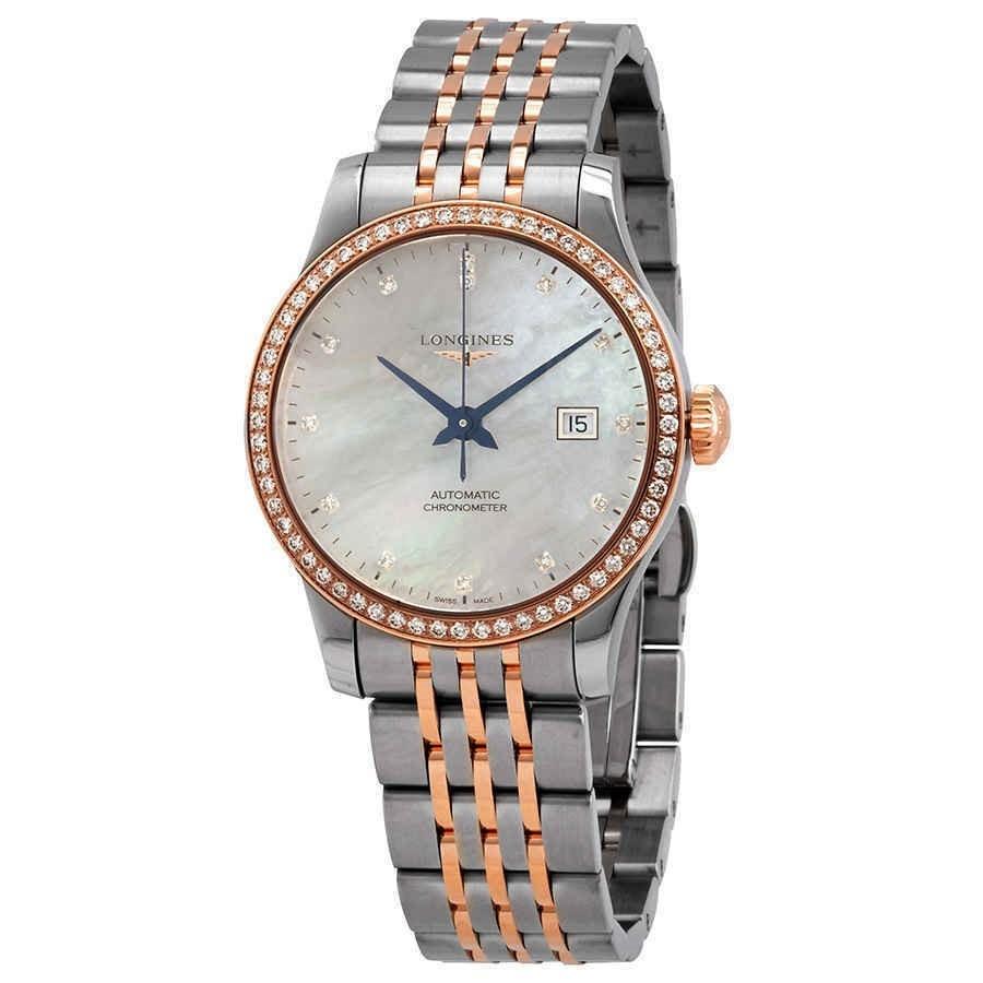 [2026 Mirror Grade]Longines Women's L23215897 Record Two-Tone Stainless Steel with 18kt Rose Gold Links Watch