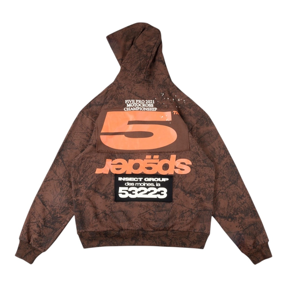 Sp5der Brown Distressed “SP-55” Racing Graphic Hoodie