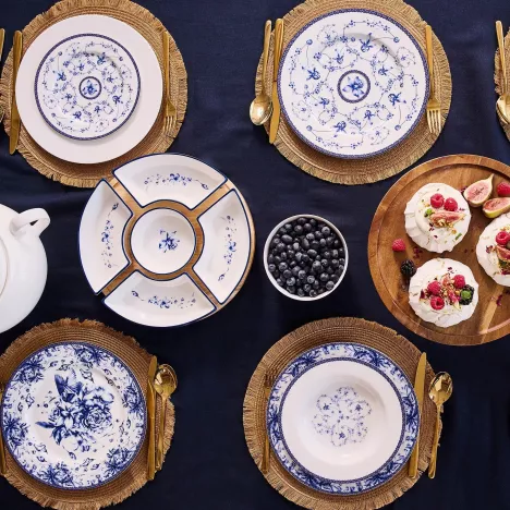 MARKA DUKA Maselniczka z nożykiem DUKA FIRANDE biała niebieska porcelanowa