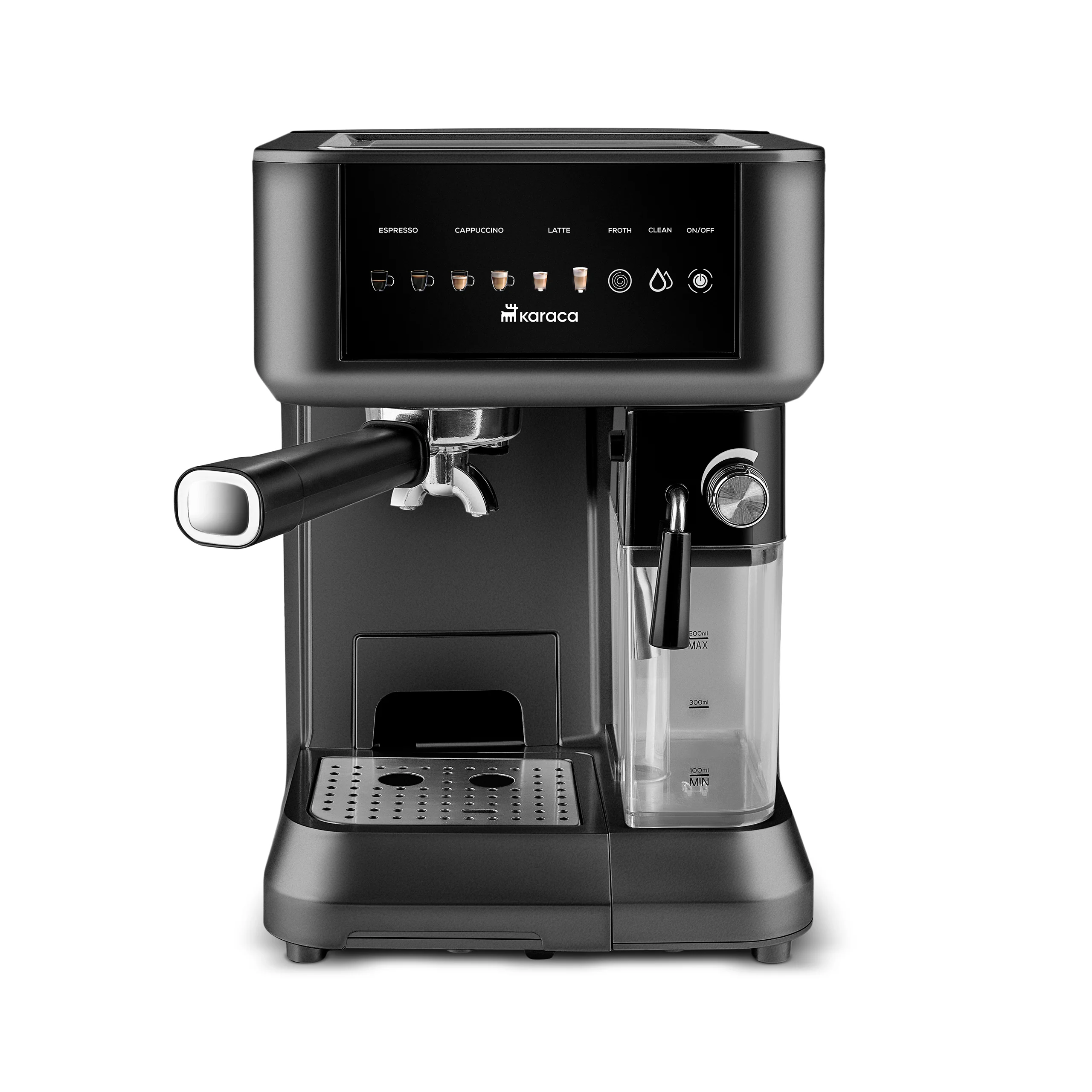 Karaca MyCaffe Barista S10 Machine à Espresso Automatique avec Réservoir à Lait Intégré – Espresso, Latte et Cappuccino – Matte Black